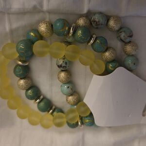 Green and Yellow Multi-strand Stretchy Bracelet Set